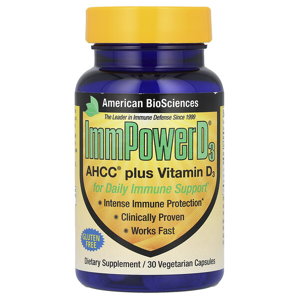 ImmPower® D3, AHCC® Plus Vitamin D3, 30 Vegetarian Capsules (Вегетарианские капсулы) American Biosciences