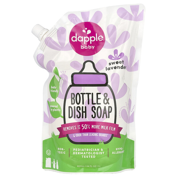 Мыло для мытья детской посуды Dapple Baby Bottle & Dish Soap Refill, Sweet Lavender, 34 fl oz (1 L) Dapple Baby