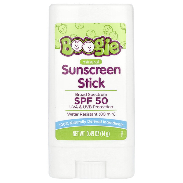 Минеральный солнцезащитный бальзам SPF 50, 14 г, 100% натуральный состав Boogie Wipes