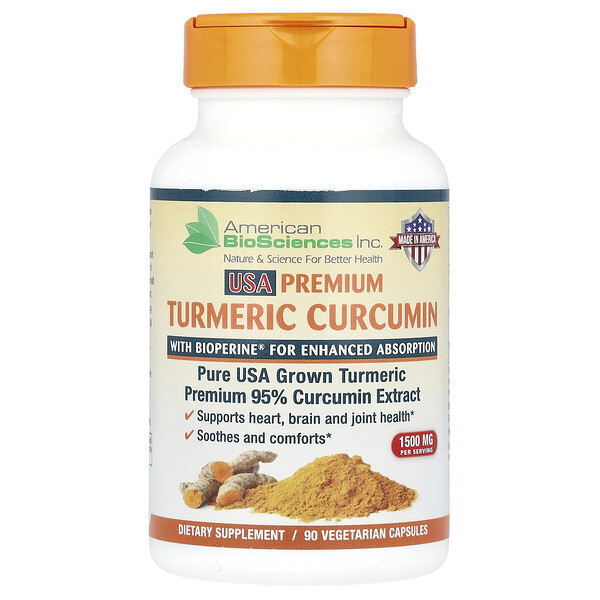USA Premium Turmeric Curcumin, 1,500 mg, 90 Vegetarian Capsules (500 mg per Capsule) American Biosciences