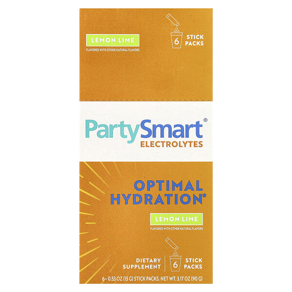 PartySmart® Electrolytes, Lemon Lime, 6 Stick Packs, 0.53 oz (15 g) Each Himalaya