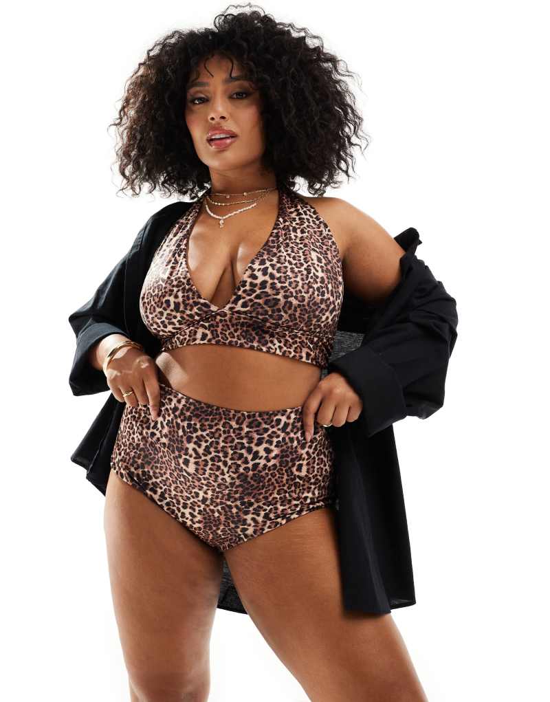 Женские Плавки ASOS Curve Mindy с высоким поясом в леопардовом принте ASOS DESIGN