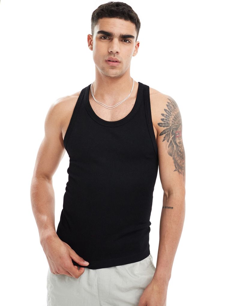 ASOS 4505 Icon seamless ribbed training racer tank top in black ASOS 4505