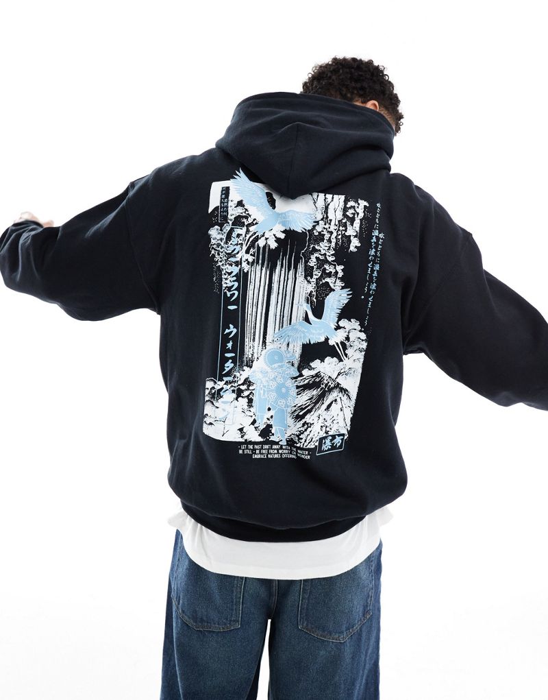 ASOS DESIGN oversized hoodie with prints in black ASOS DESIGN