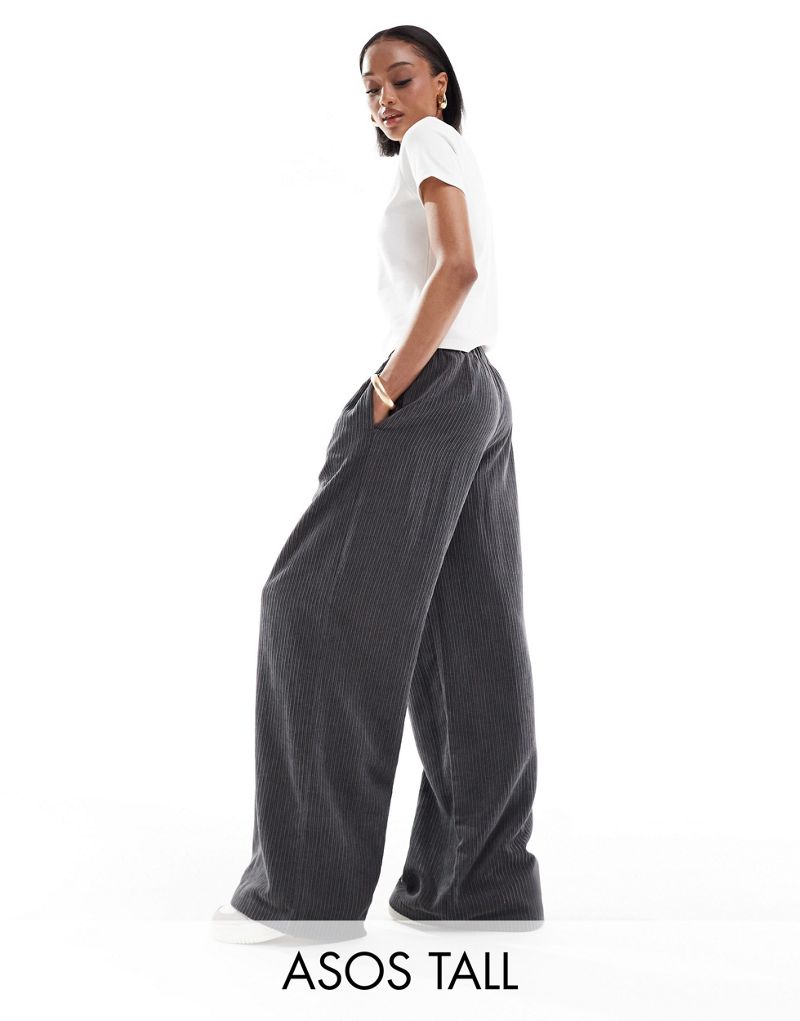 ASOS DESIGN Tall cord wide leg pull on pants in gray  ASOS Tall