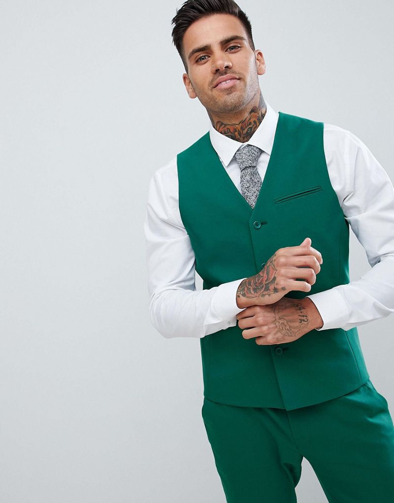 ASOS DESIGN wedding skinny suit vest in forest green ASOS DESIGN