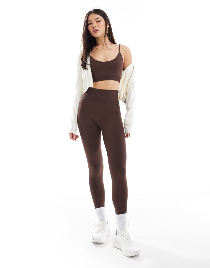 ASOS 4505 Seamless contour ribbed high waist gym leggings in brown ASOS 4505