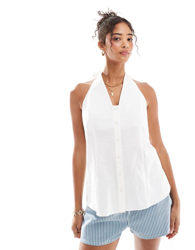 ASOS DESIGN linen blend trapeze vest in ivory ASOS DESIGN