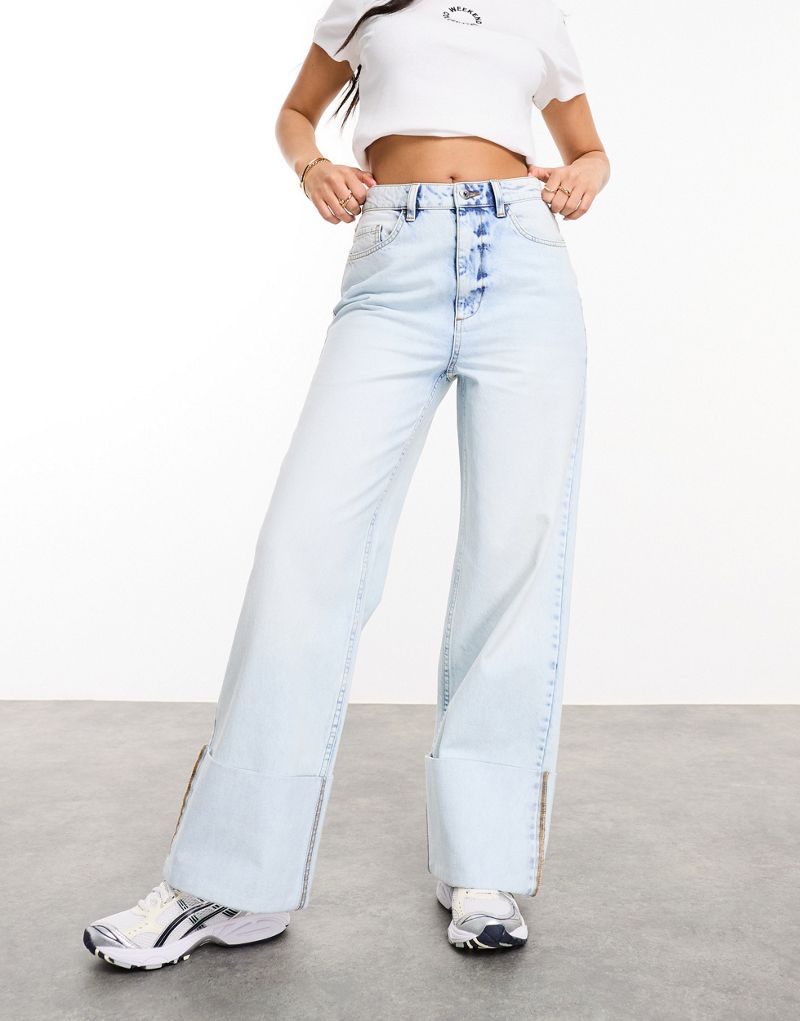 ASOS WEEKEND COLLECTIVE mom jeans with cuff detail in light wash ASOS Weekend Collective