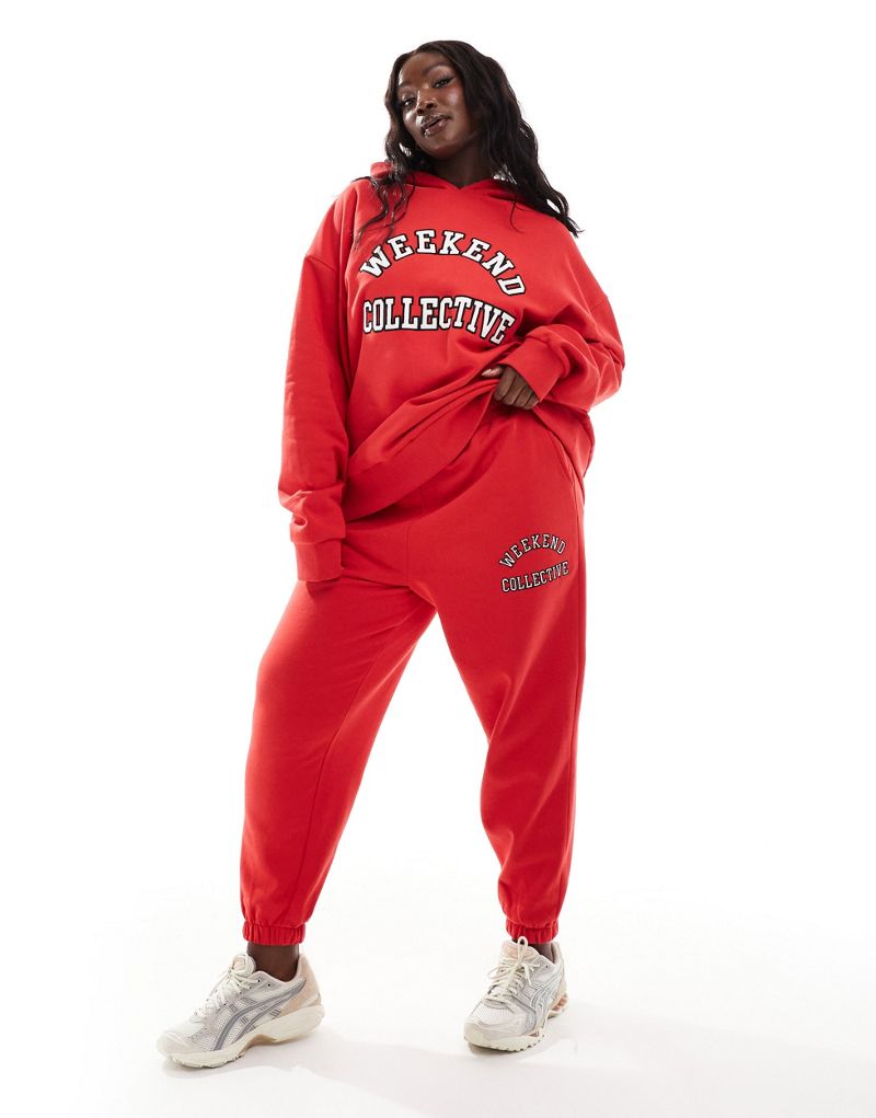 ASOS Weekend Collective Curve varsity oversized sweatpants in red ASOS Weekend Collective