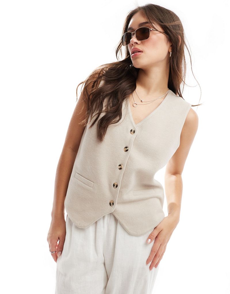 ASOS DESIGN supersoft button up jersey vest in warm cream ASOS DESIGN