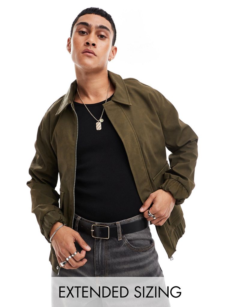 ASOS DESIGN oversized faux suede bomber jacket in khaki ASOS DESIGN