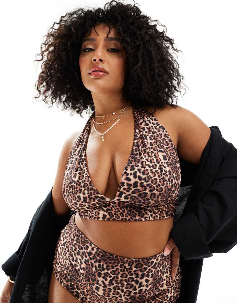 Женский Топ для плавания ASOS Curve Mindy в леопардовом принте ASOS DESIGN