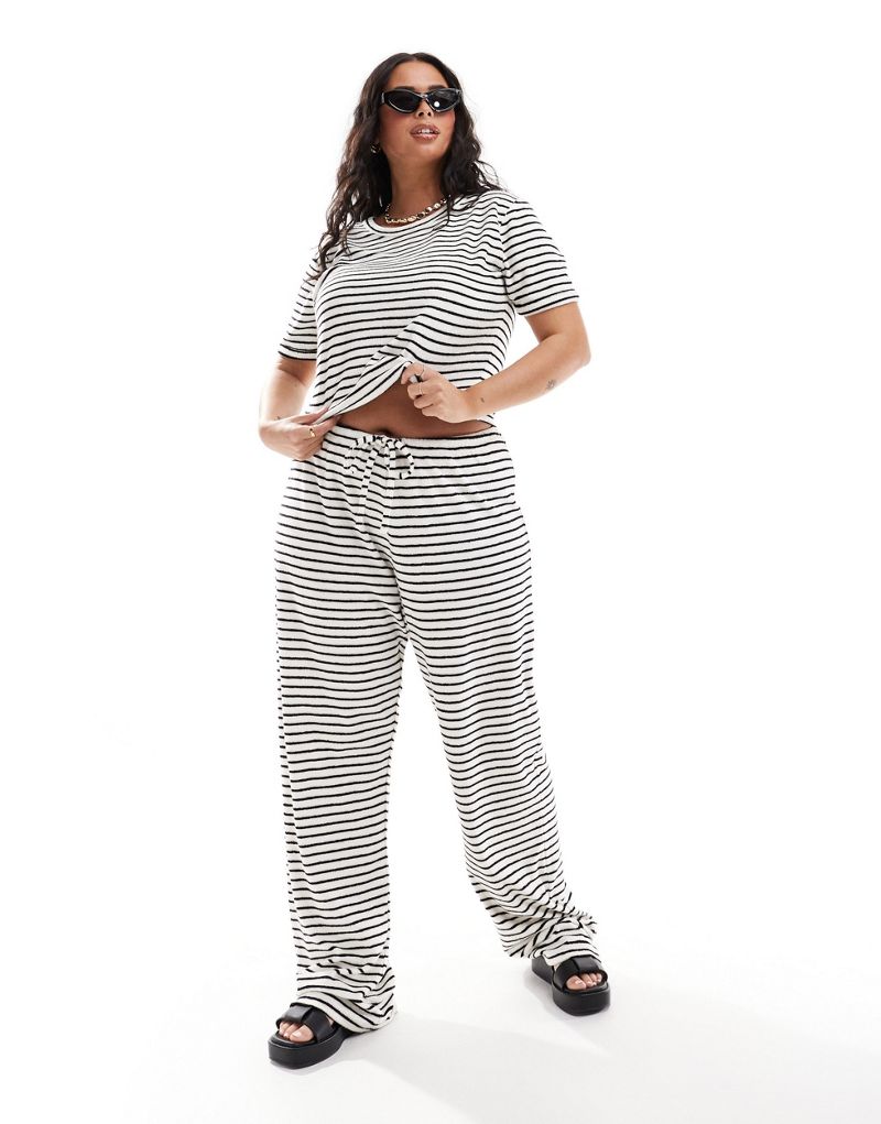 4th & Reckless Plus exclusive terrycloth wide leg pants in stripe - part of a set 4th & Reckless Plus