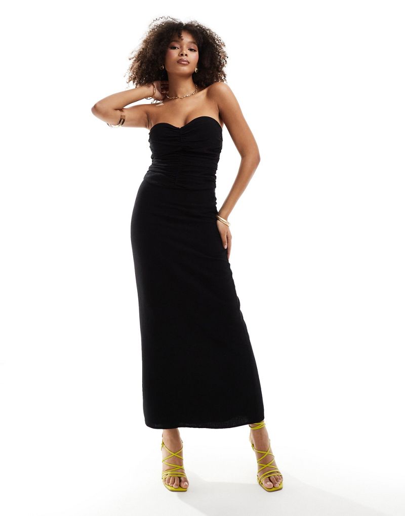 4th & Reckless linen mix column maxi skirt in black - part of a set 4TH & RECKLESS