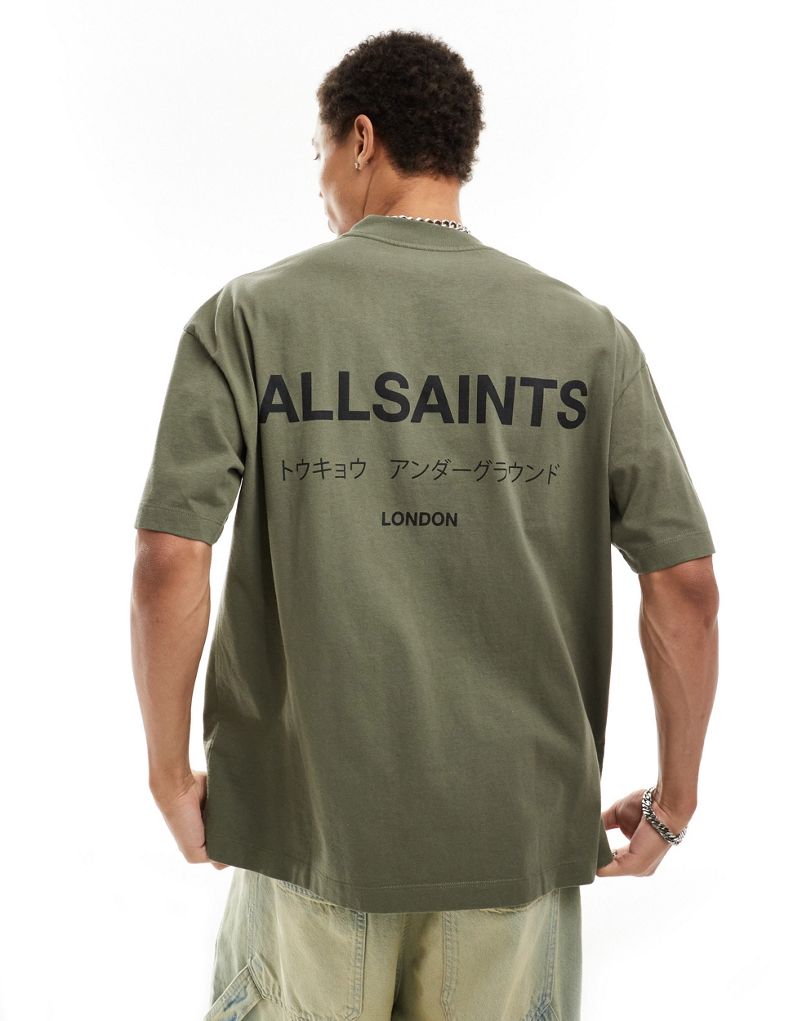 Мужская Футболка AllSaints Underground Oversized в оливковом цвете AllSaints