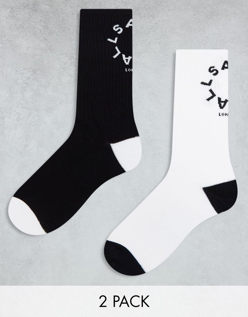 AllSaints Tierra 2-pack socks in black and white AllSaints
