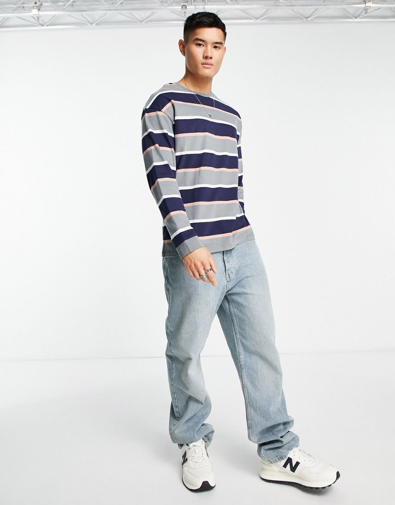 ADPT oversized long sleeve t-shirt in gray with stripes ADPT