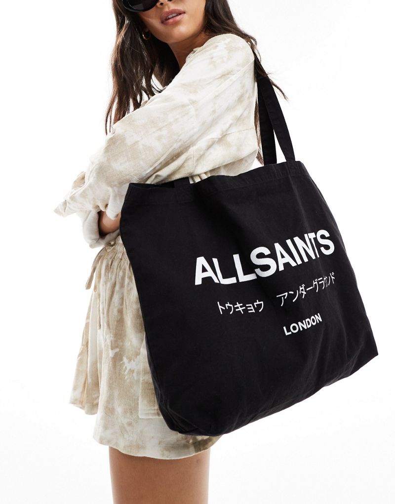 AllSaints Underground unisex acid tote bag in black AllSaints