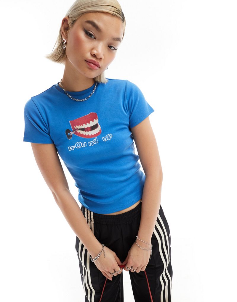 Basic Pleasure Mode wound up slogan t-shirt in blue Basic Pleasure Mode