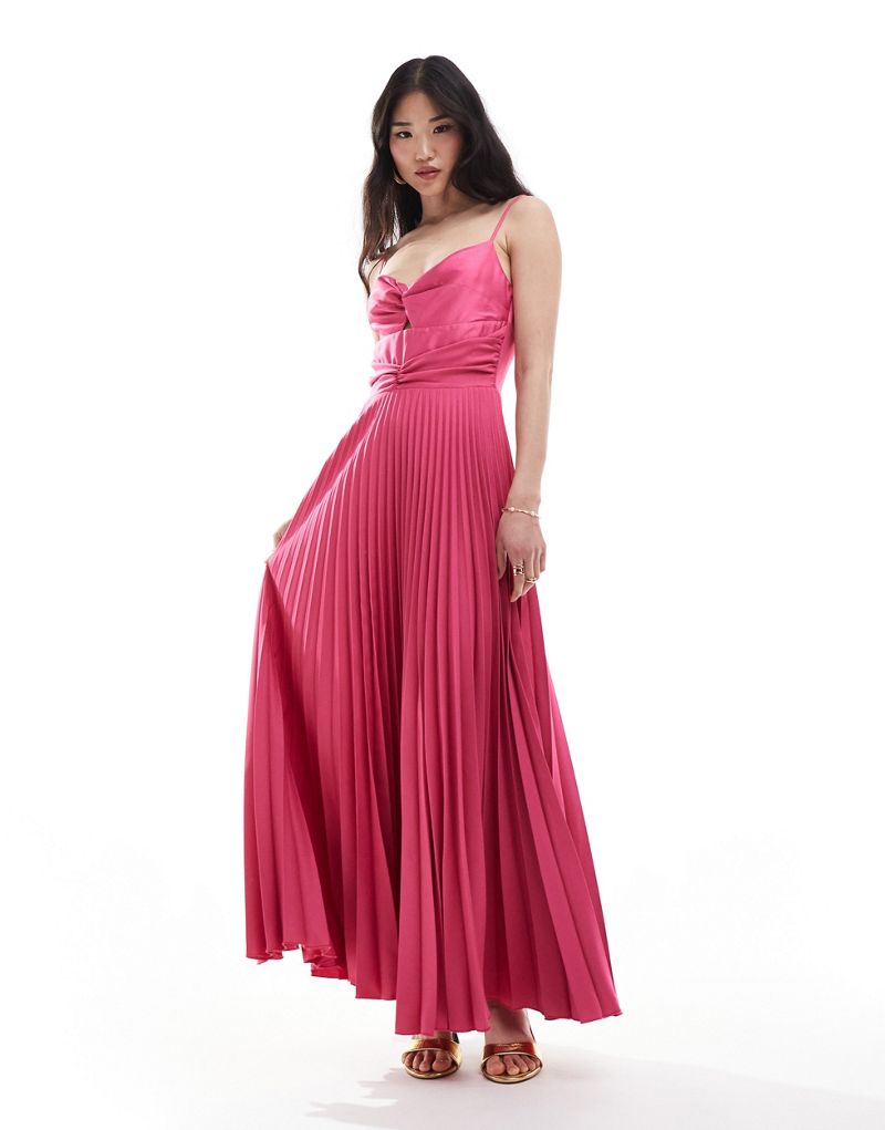 Closet London twist front satin maxi dress in pink Closet London