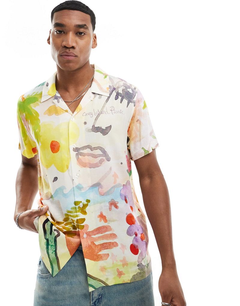 Coney Island Picnic watercolor print camp collar shirt in multi CONEY ISLAND PICNIC