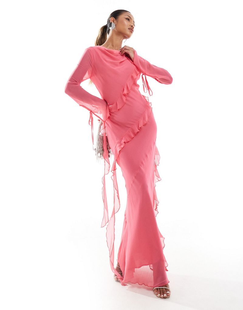 Daska chiffon ruffle maxi dress in bubblegum pink Daska