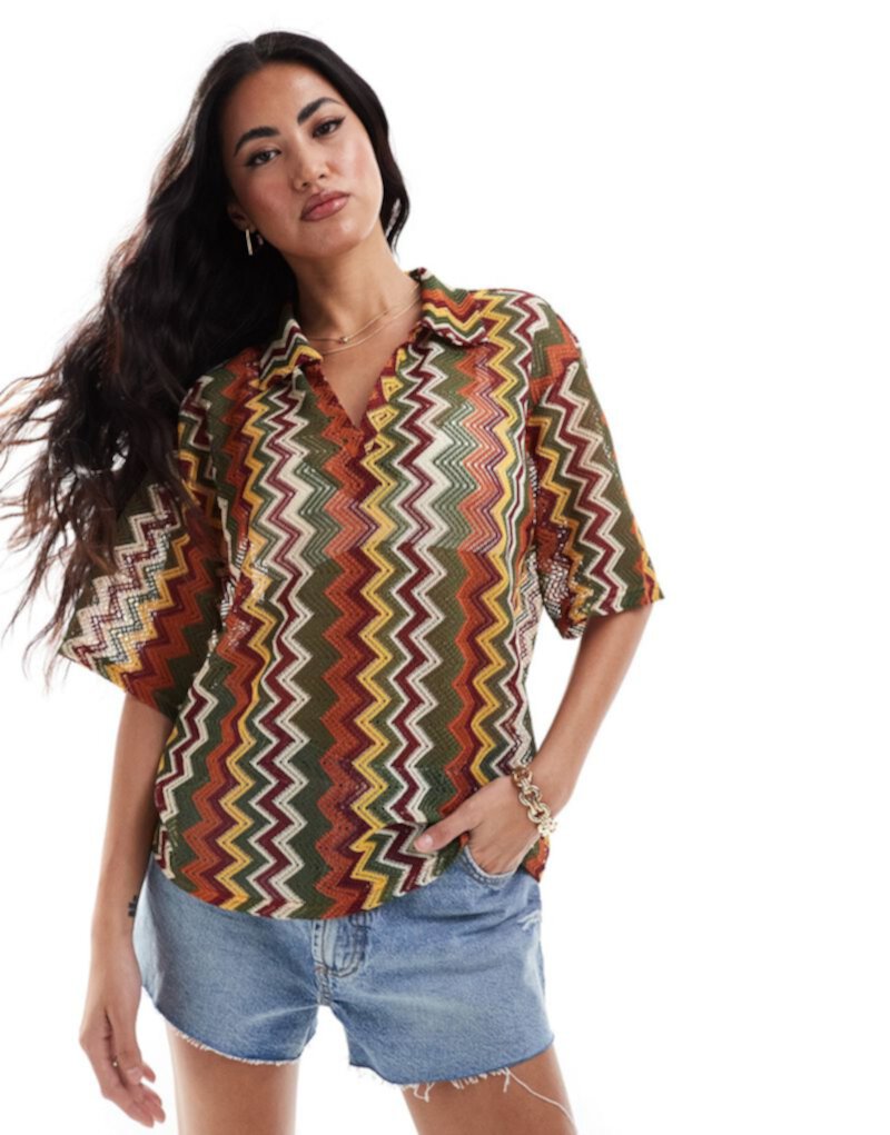 Extro & Vert crochet shirt in multi stripe Extro & Vert