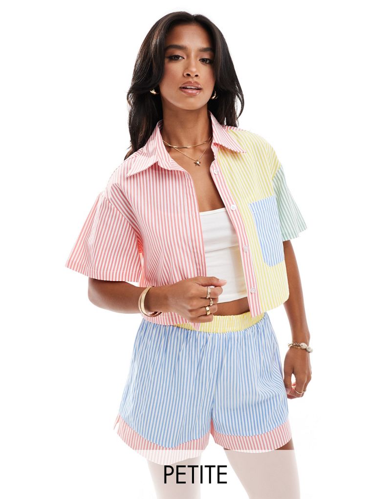 Extro & Vert Petite patchwork shirt in pastel stripe - part of a set Extro & Vert