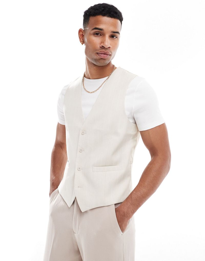French Connection suit vest in beige and white stripe French Connection