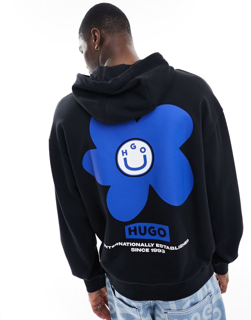 HUGO BLUE graphic hoodie in black Hugo Blue