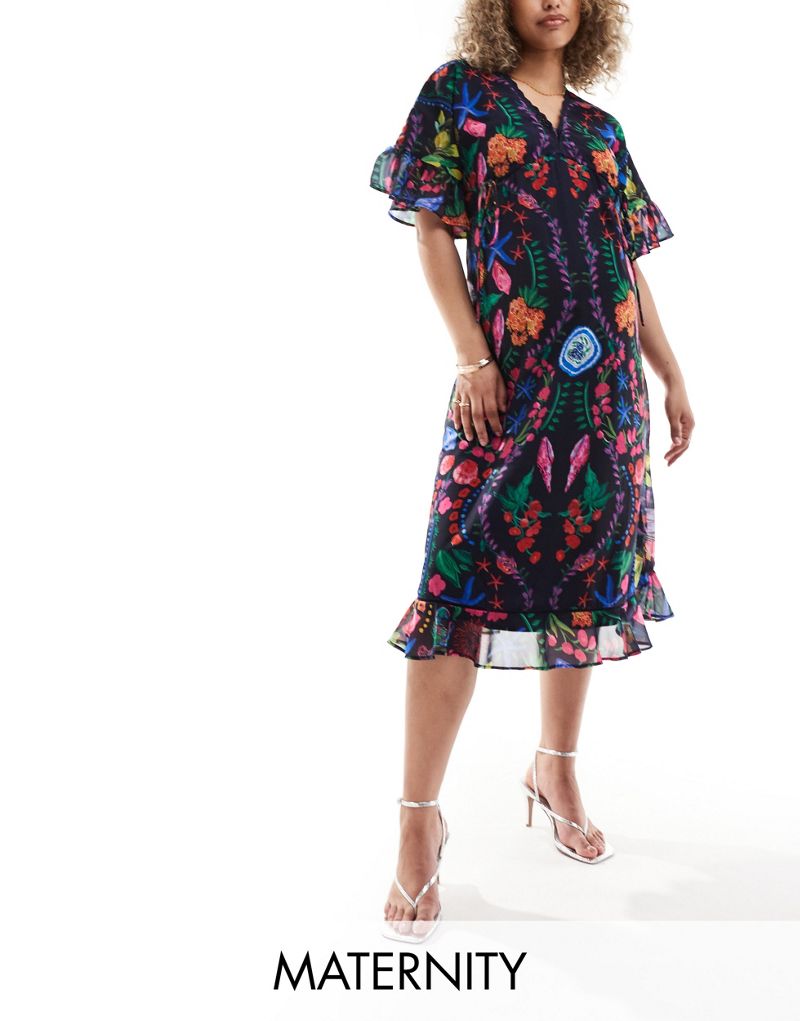 Hope & Ivy Maternity midi smock dress in bright floral Hope & Ivy