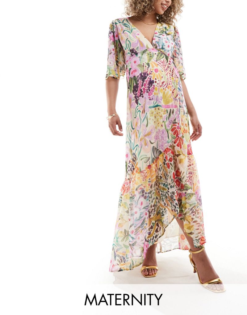 Hope & Ivy Maternity wrap maxi dress in bright floral print Hope & Ivy