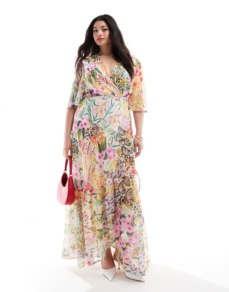 Hope & Ivy Plus wrap maxi dress in bright floral print Hope & Ivy