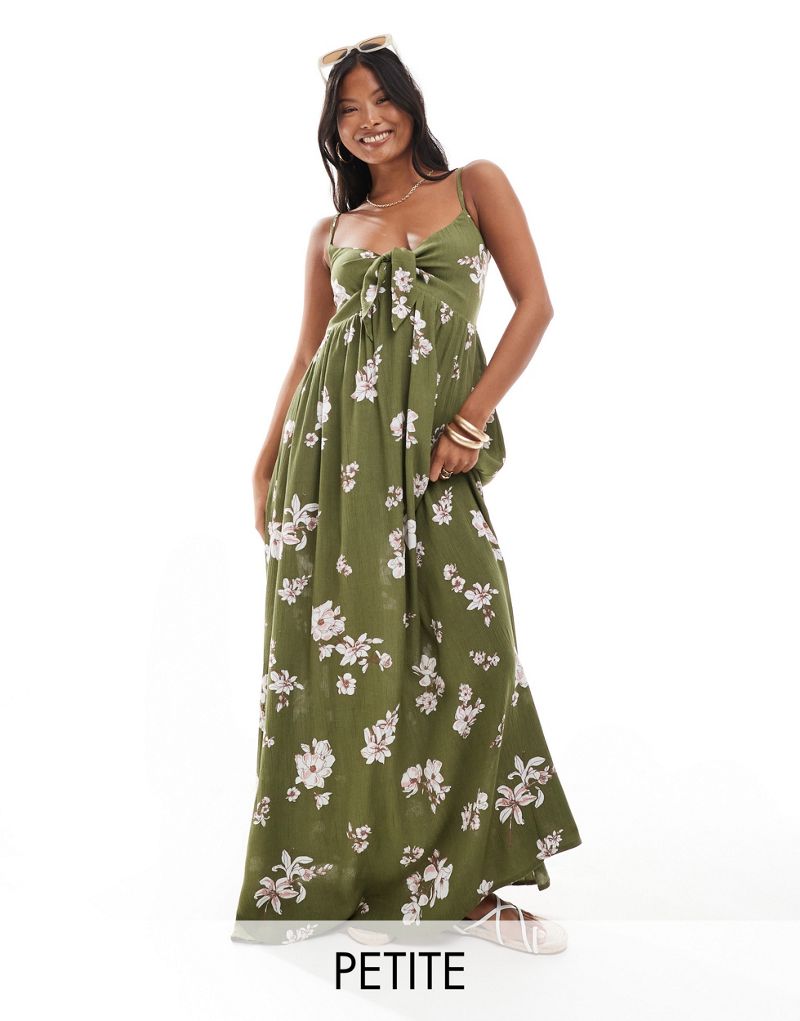 JDY Petite tie front maxi dress in khaki floral JDY Petite