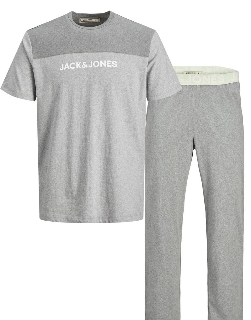 Jack & Jones lounge t-shirt & bottoms set with color block in light gray Jack & Jones