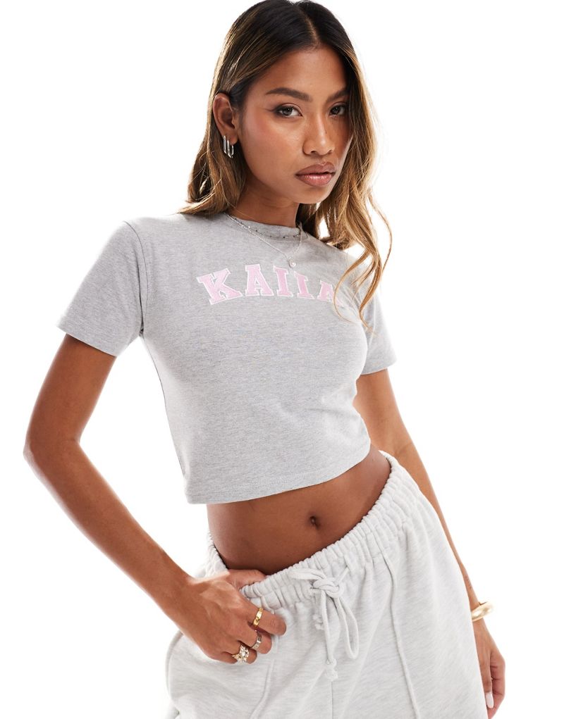 Kaiia embroidered logo baby tee in light gray Kaiia