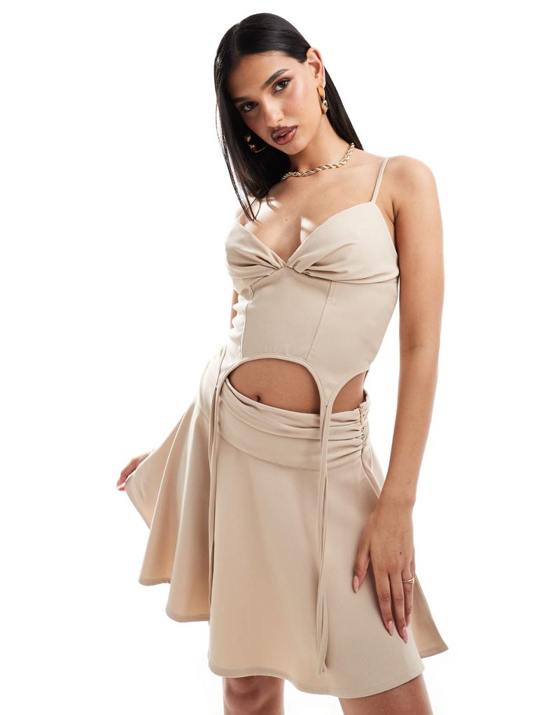 KYO The Brand ruched cami corset top in camel - part of a set KYO