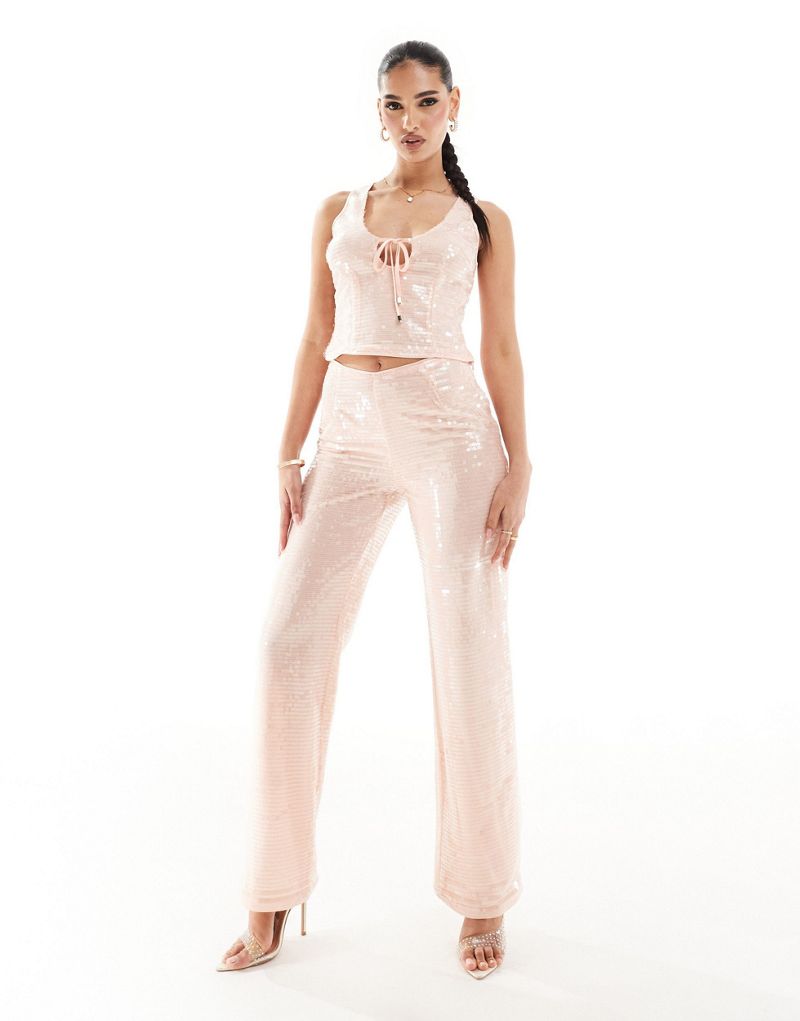 Kaiia sequin wide leg pants in pale pink - part of a set Kaiia