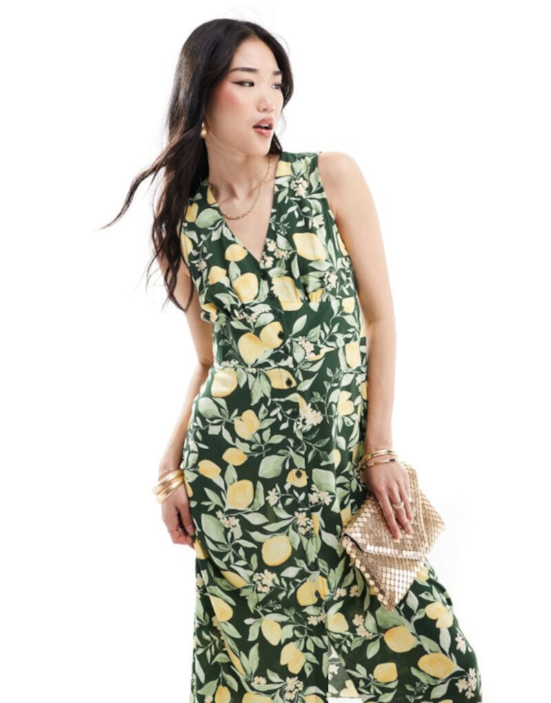 Nobody's Child Sandra midi dress in green lemon print Nobody's Child