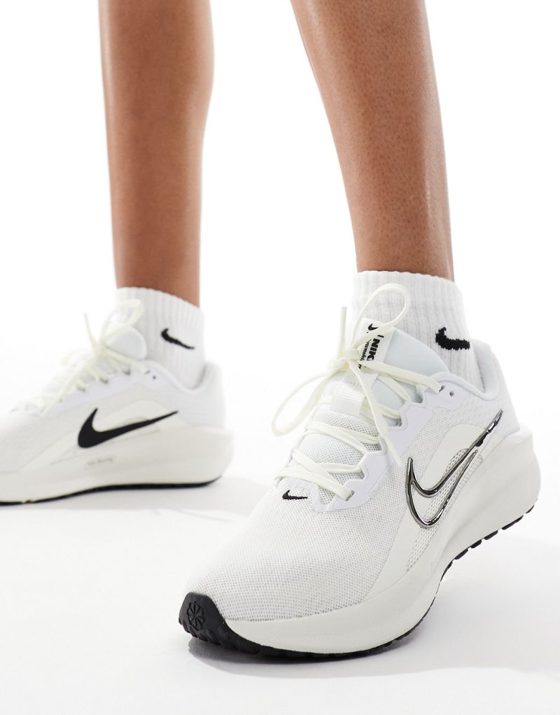 Nike Running Downshifter 13 sneakers in white and silver Nike