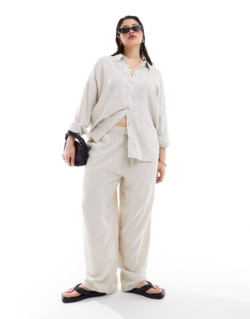 Noisy May Curve loose fit linen mix pants in oatmeal - part of a set Noisy May