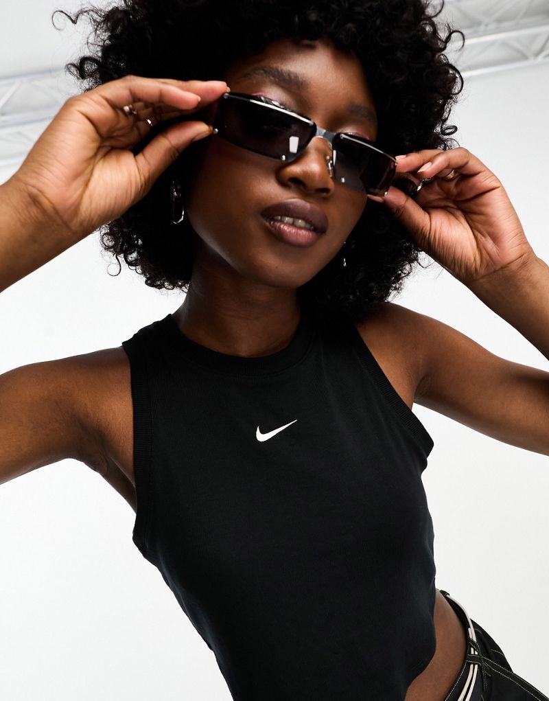 Nike Chill Essentials rib cropped tank top in black Nike