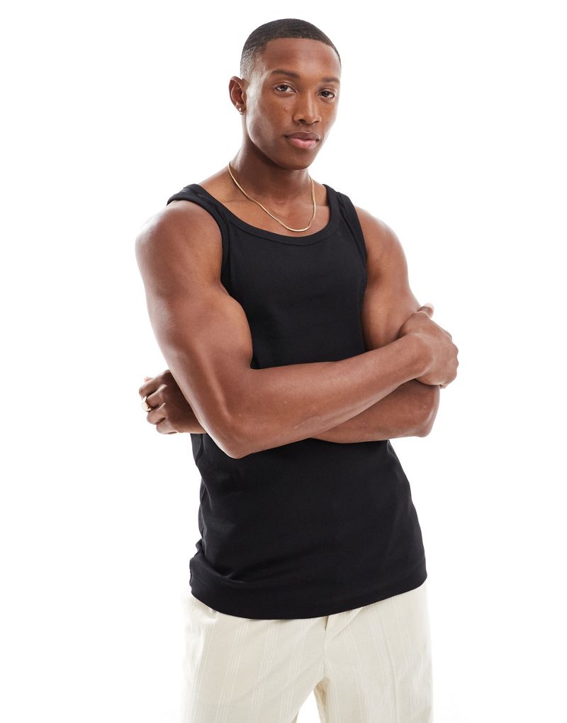 ONLY & SONS ribbed tank top in black Only & Sons