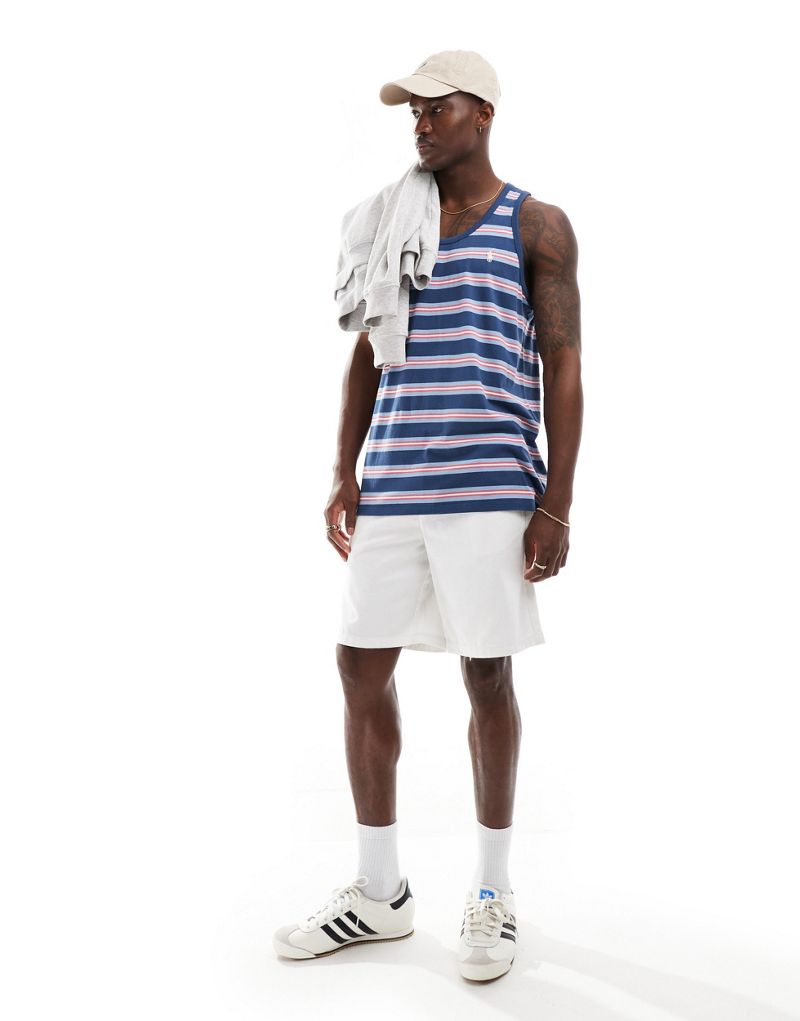 Polo Ralph Lauren icon logo multi stripe tank top in mid blue Polo Ralph Lauren