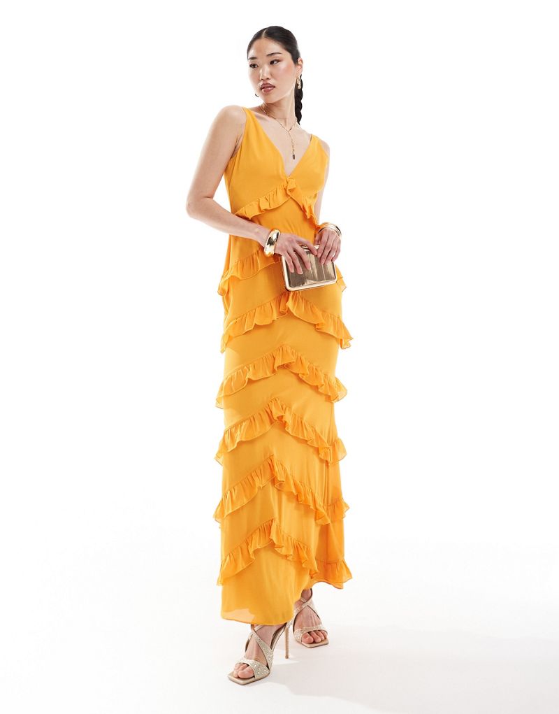 Pretty Lavish exclusive to ASOS Piper ruffle maxi dress in tangerine Pretty Lavish