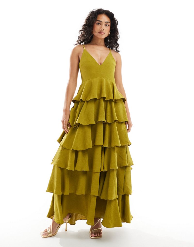 Pretty Lavish textured tiered maxi dress in chartreuse Pretty Lavish