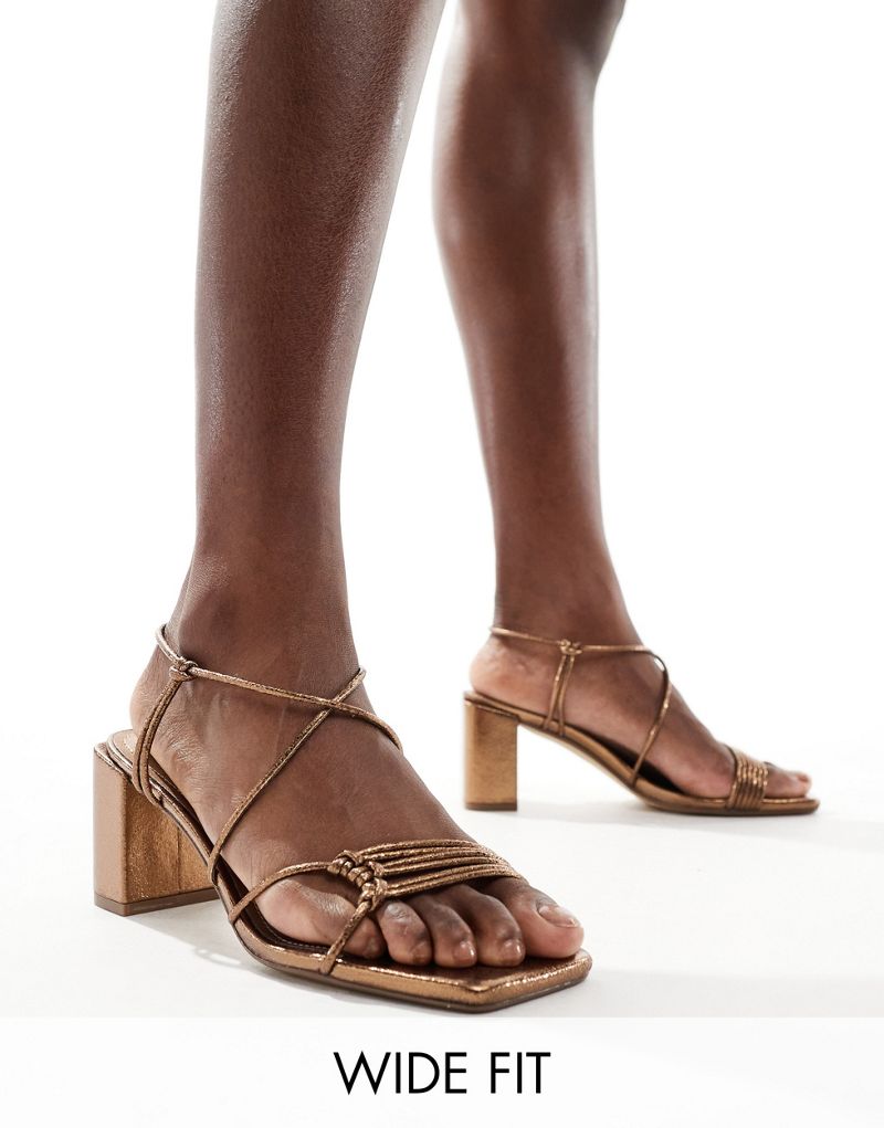 Public Desire Wide Fit Taryn strappy block heel sandals in bronze Public Desire