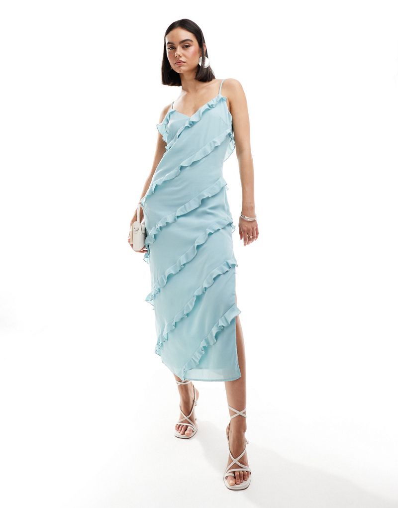 Pretty Lavish ruffle midaxi dress in seaspray blue Pretty Lavish