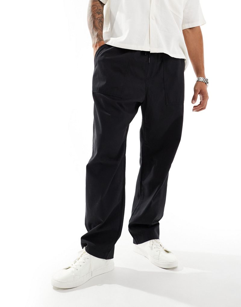 Pull&Bear wide leg casual pants in black Pull&Bear